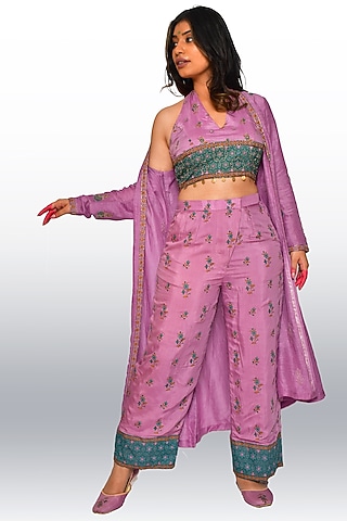 Light Purple Hand Embroidered Jacket Set by Vaibhavi & Sejal