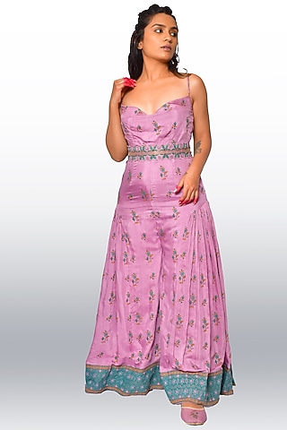Mauve Muslin Silk Jumpsuit by Vaibhavi & Sejal