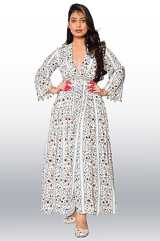 White Muslin Silk Jumpsuit by Vaibhavi & Sejal