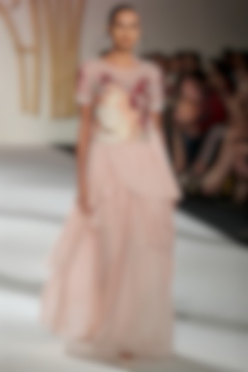 Pale pink embroidered top with drape skirt available only at Pernia's Pop Up Shop.