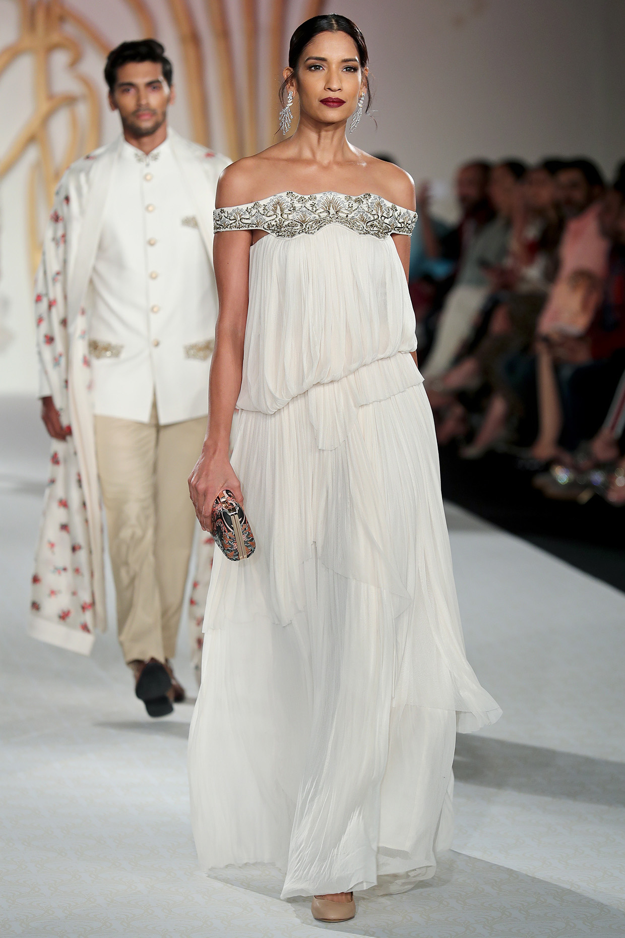 Ivory off shoulder balloon gown available only at Pernia's Pop Up Shop.