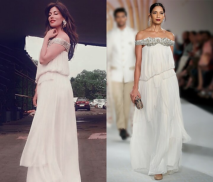 Ivory off shoulder balloon gown available only at Pernia's Pop Up Shop.