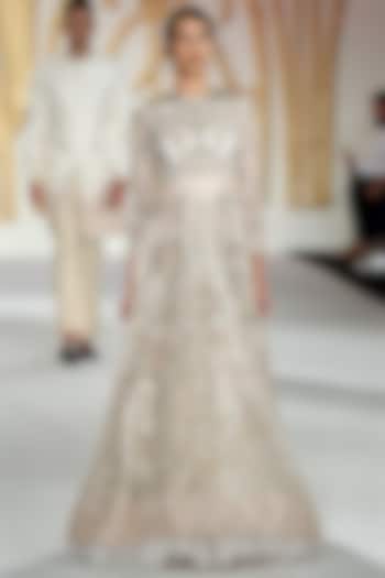 Ivory Embroidered Flared Gown by Varun Bahl