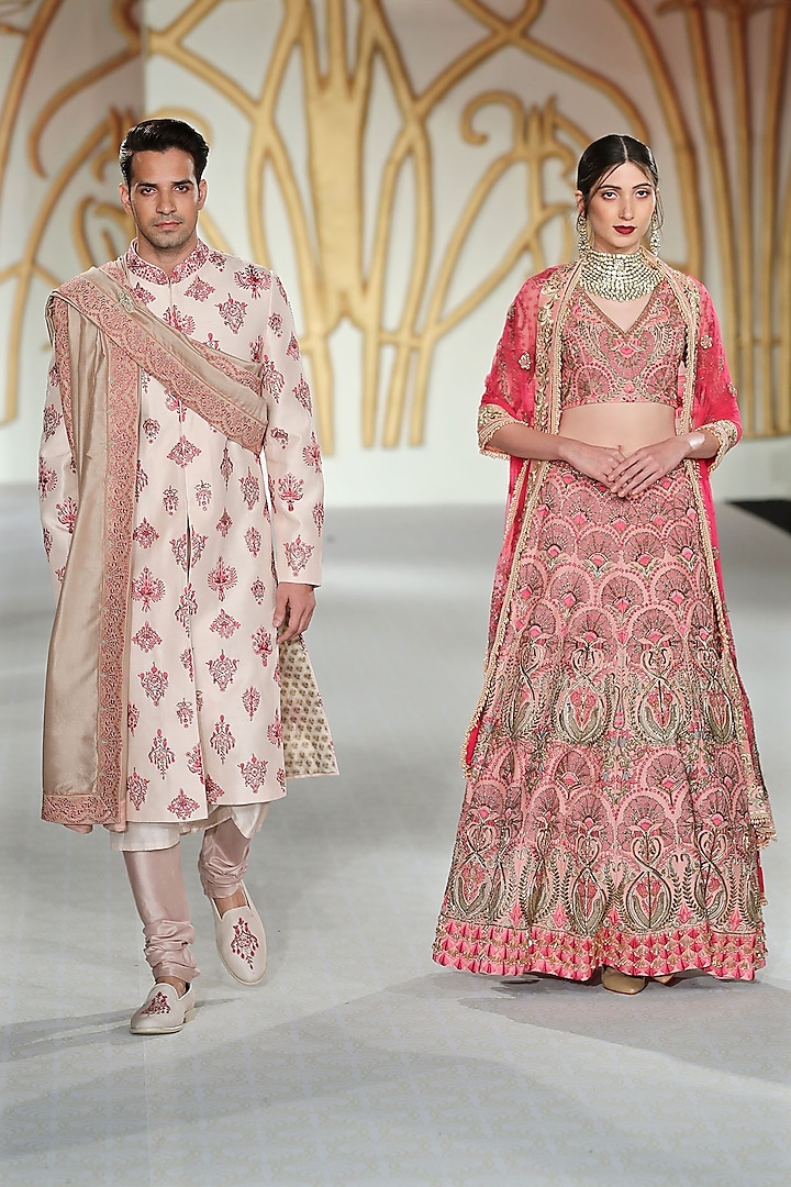 Pink Thread Embroidered Lehenga Set by Varun Bahl