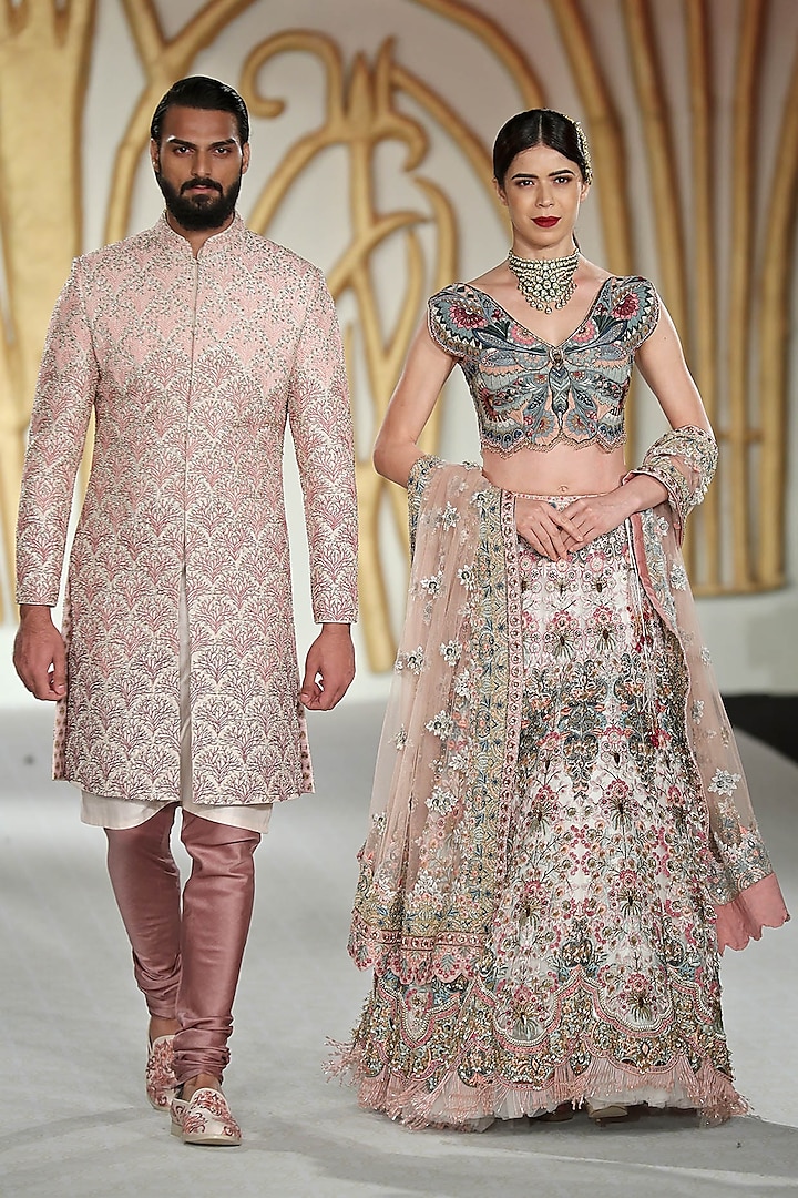 Ivory Embroidered Butterfly Motif Lehenga Set by Varun Bahl