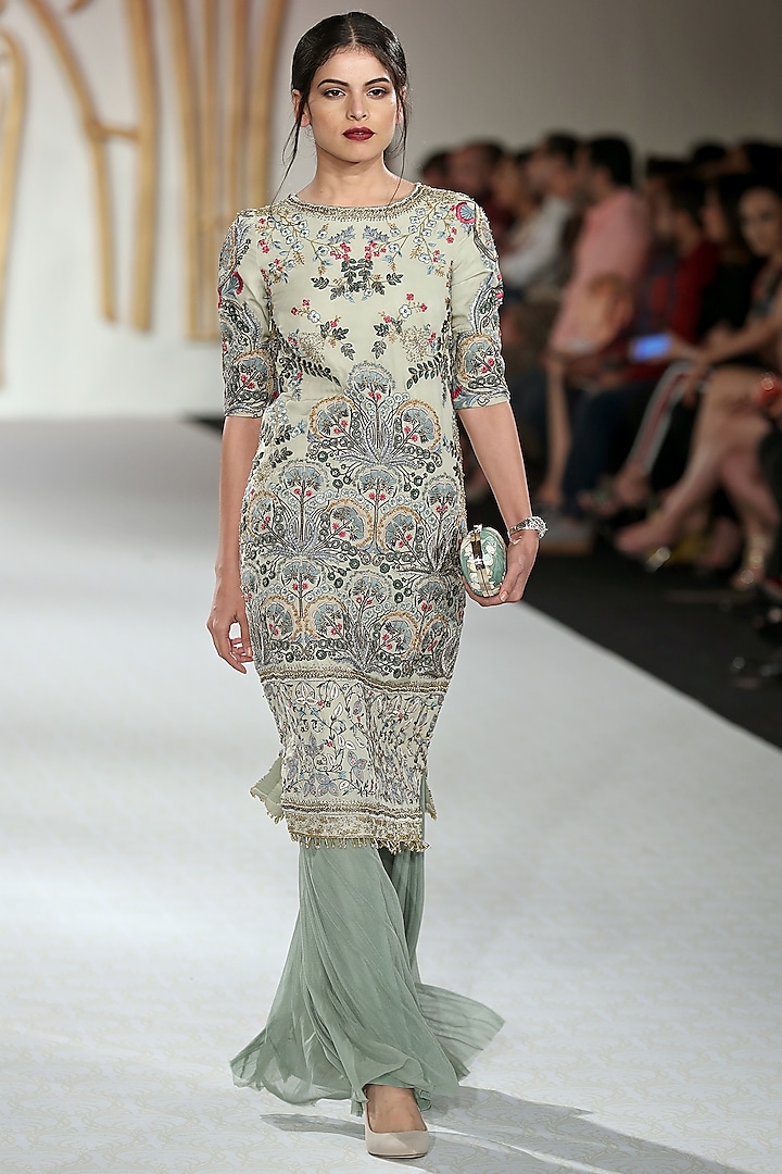 Green Embroidered Kurta with Farshi by Varun Bahl