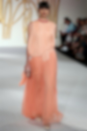Peach Embroidered Balloon Gown by Varun Bahl