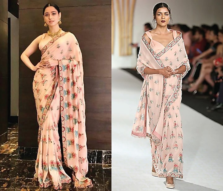 Peach embroidered saree with blouse available only at Pernia's Pop Up Shop.