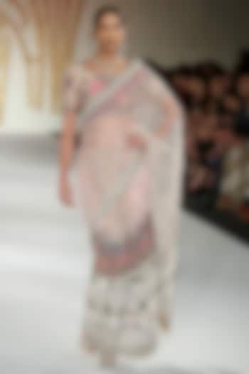 Pale Pink Embroidered Net Saree with Blouse by Varun Bahl