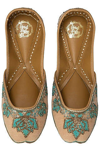 Rose Gold Embroidered Juttis by Vareli Bafna Designs