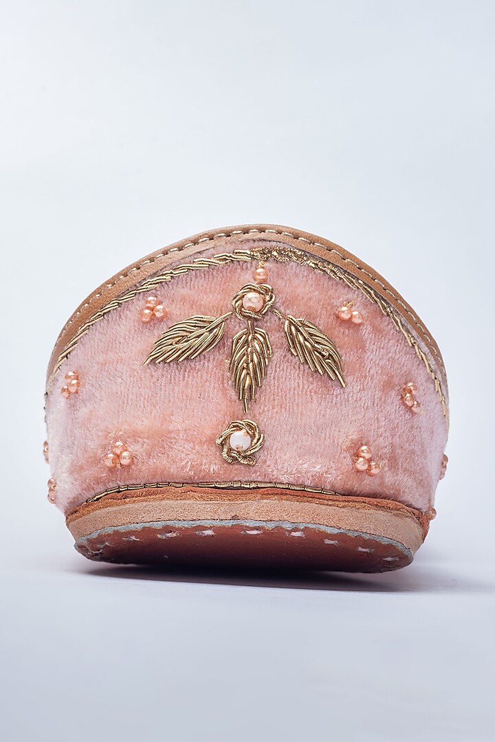 Onion pink embroidered zardozi work and pearl juttis available only at Pernia's Pop Up Shop.