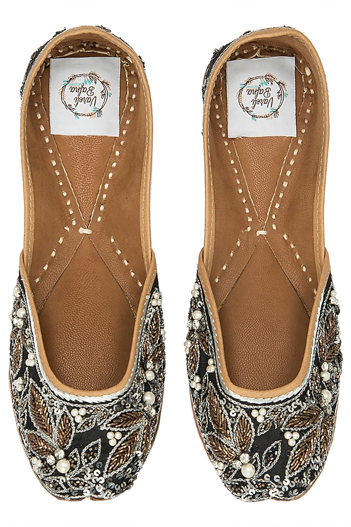 Black swarovski embroidered juttis available only at Pernia's Pop Up Shop.