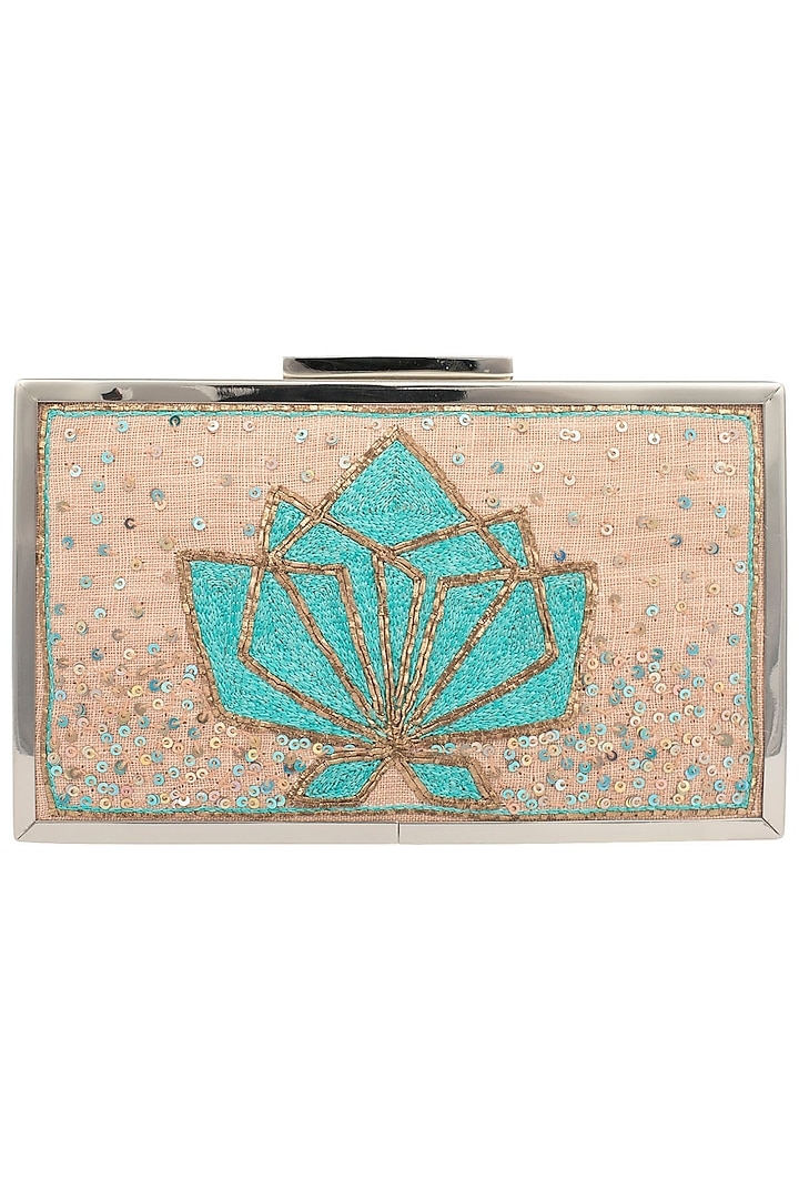 Blush and Beige Embroidered Clutch by Vareli Bafna Designs