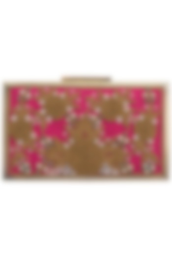 Red and Pink Embroidered Antique Finish Clutch by Vareli Bafna Designs