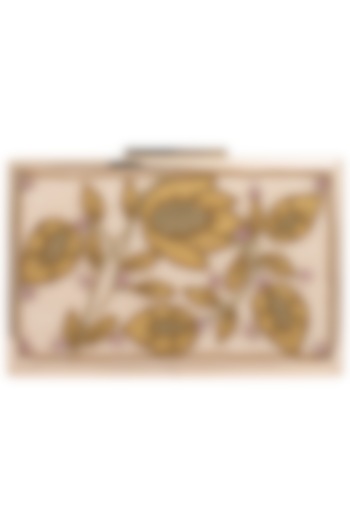 Golden Dual Detailed Embroidered Clutch by Vareli Bafna Designs
