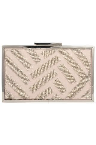 Pink Silver Cutdana Embroidered Clutch by Vareli Bafna Designs