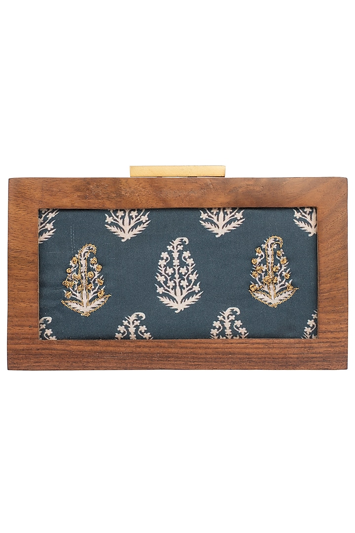 Indigo Printed Wooden Box Clutch by Vareli Bafna Designs