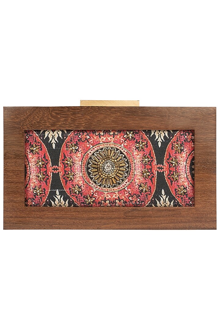 Multi color printed wooden frame clutch available only at Pernia's Pop Up Shop.