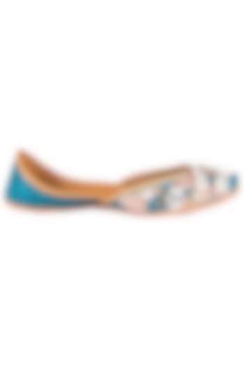 Teal blue embroidered juttis available only at Pernia's Pop Up Shop.