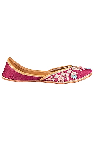 Carmine Red Embroidered Juttis by Vareli Bafna Designs