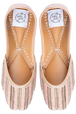 Pink Khadi Silk Embroidered Juttis by Vareli Bafna Designs