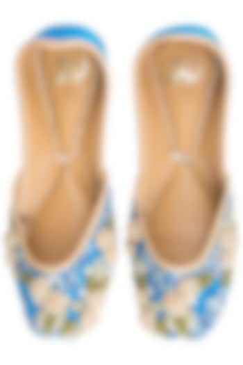 Blue Embroidered Floral Juttis by Vareli Bafna Designs at Pernia's Pop Up Shop