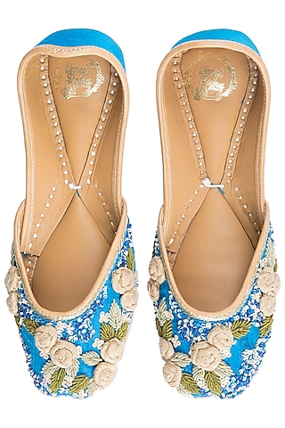 Blue Embroidered Floral Juttis by Vareli Bafna Designs