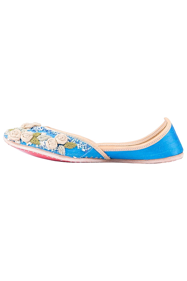 Blue Embroidered Floral Juttis by Vareli Bafna Designs at Pernia's Pop Up Shop