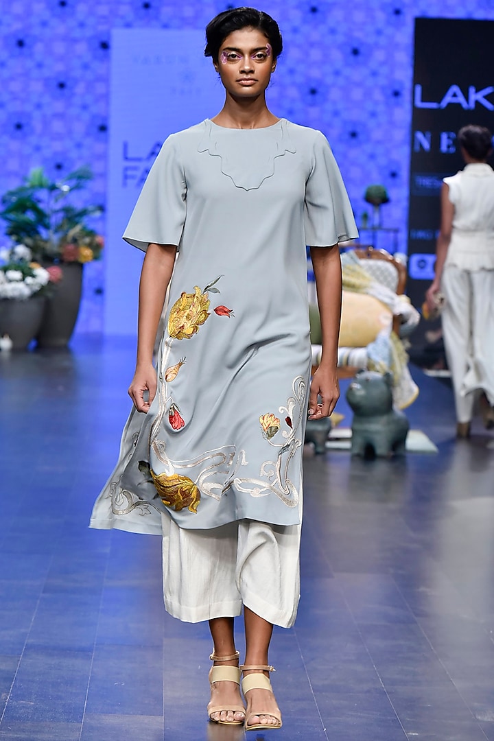 Duckegg Embroidered Tunic With Ivory Pants by Varun Bahl