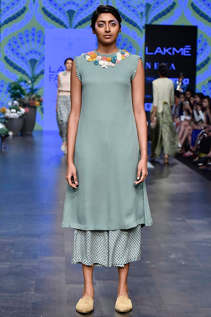 Duckegg Floral Tunic With Digital Printed Pants by Varun Bahl