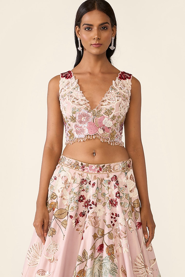 Pink Lurex Thread Embroidered Bridal Lehenga Set by Varun Bahl at Pernia's Pop Up Shop