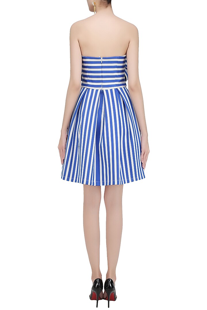 Blue and white stripe print bow tie up fit and flared dress available only at Pernia's Pop Up Shop.