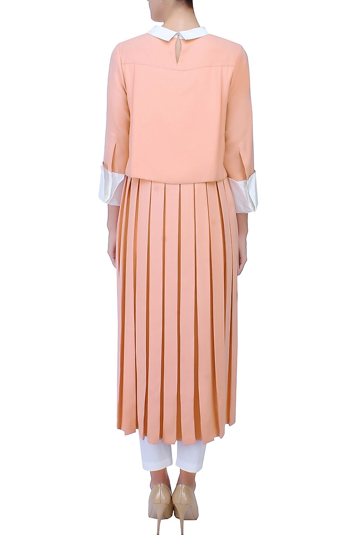 Peach floral thread and beads embroidered high low tunic available only at Pernia's Pop Up Shop.