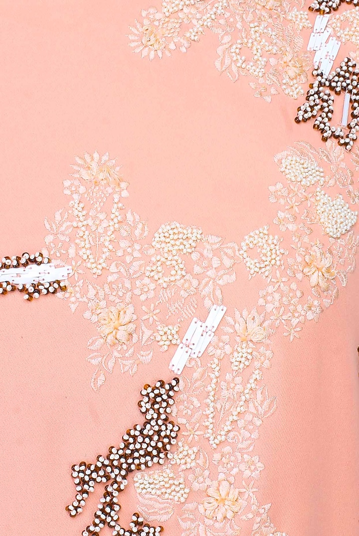Peach floral thread and beads embroidered high low tunic available only at Pernia's Pop Up Shop.