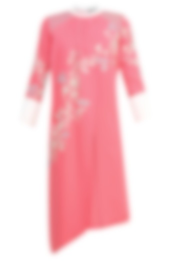 Pink Floral Embroidered Motifs Pleated Layered Tunic by Vineet Bahl
