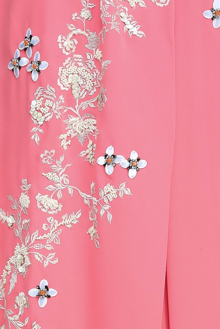 Pink floral embroidered motifs pleated layered tunic available only at Pernia's Pop Up Shop.