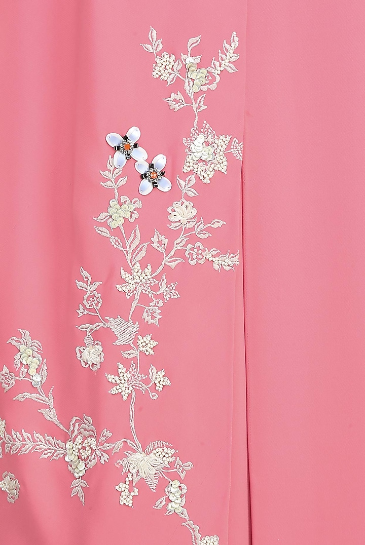 Pink floral embroidered motifs pleated layered kurta available only at Pernia's Pop Up Shop.