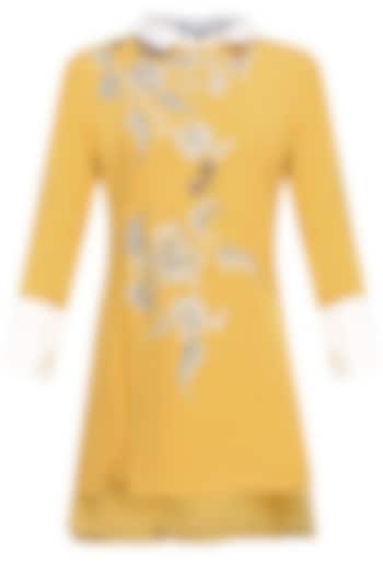 Mustard Yellow And Silver Floral Embroidered Motifs Top by Vineet Bahl