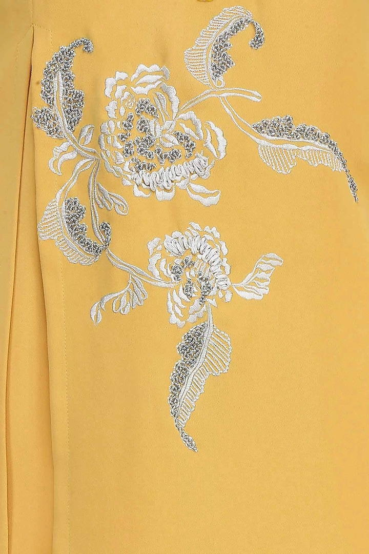 Mustard yellow and silver floral embroidered motifs top available only at Pernia's Pop Up Shop.