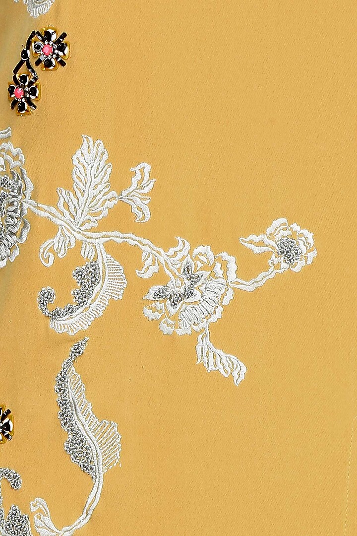 Mustard yellow and silver floral embroidered motifs kurta available only at Pernia's Pop Up Shop.