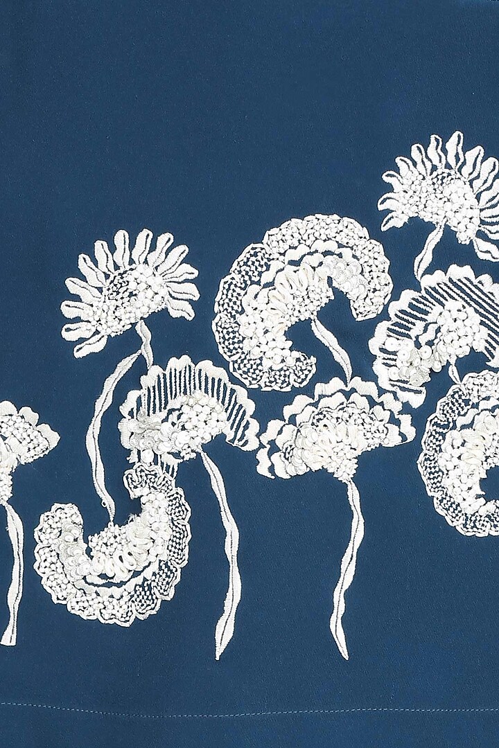 Navy blue and ivory floral embroidered high low top available only at Pernia's Pop Up Shop.