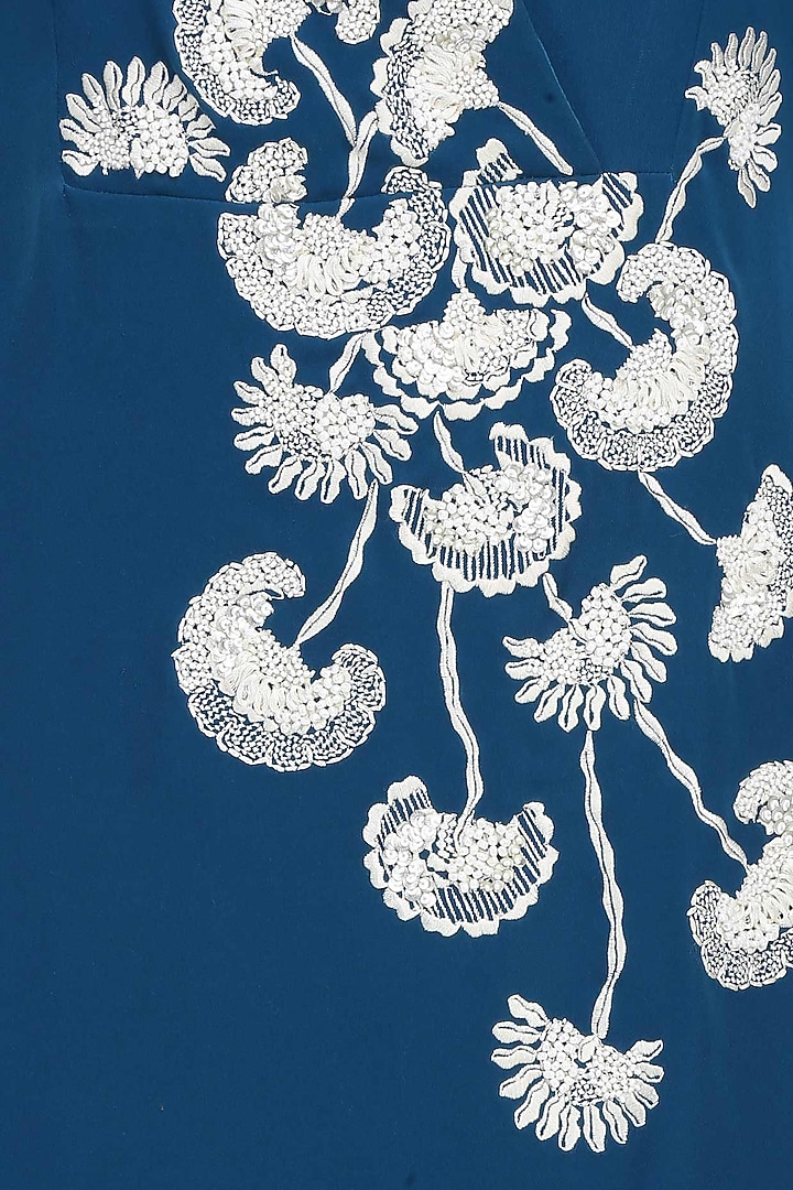 Navy blue and ivory floral embroidered high low tunic available only at Pernia's Pop Up Shop.