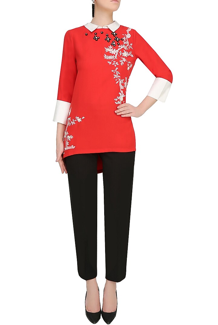Orange floral beads and thread applique work top available only at Pernia's Pop Up Shop.