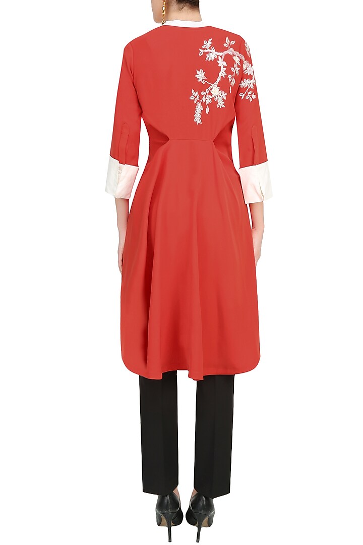 Orange floral beads and thread applique work tunic available only at Pernia's Pop Up Shop.
