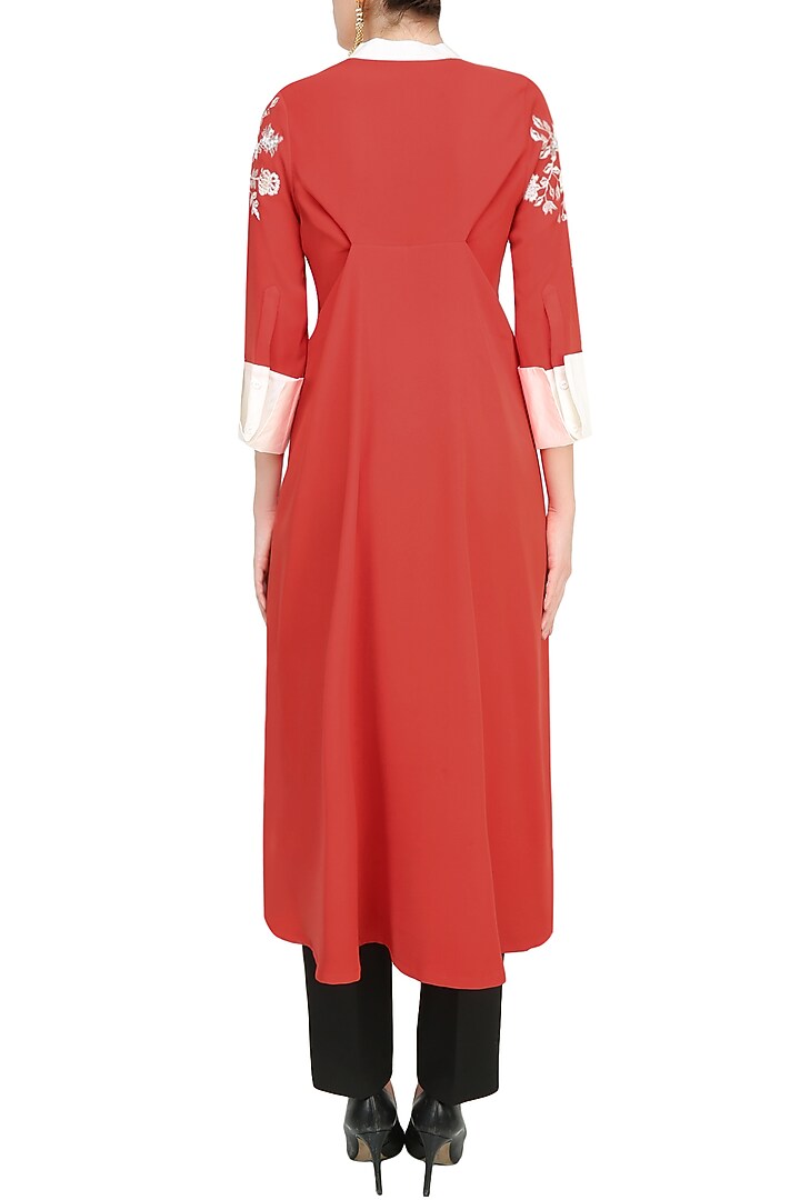 Orange floral beads and thread applique work kurta available only at Pernia's Pop Up Shop.