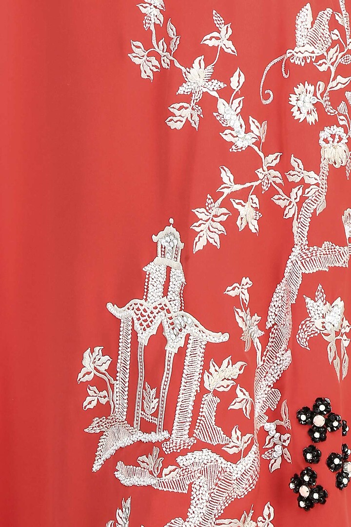 Orange floral beads and thread applique work kurta available only at Pernia's Pop Up Shop.