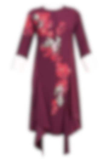 Wine, Red And White Floral Embroidered Motifs Tunic by Vineet Bahl