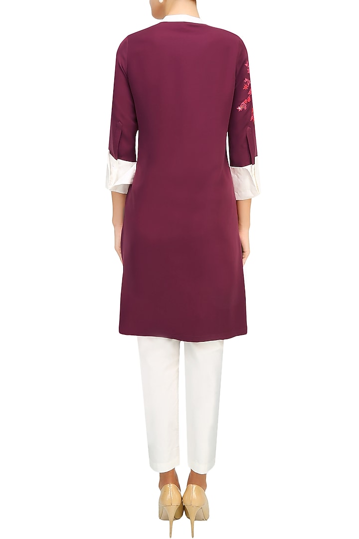 Wine, red and white floral embroidered motifs tunic available only at Pernia's Pop Up Shop.