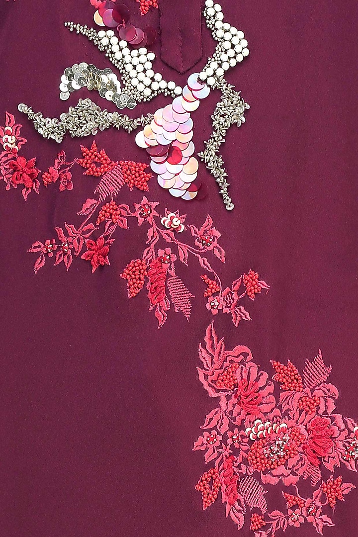 Wine, red and white floral embroidered motifs tunic available only at Pernia's Pop Up Shop.