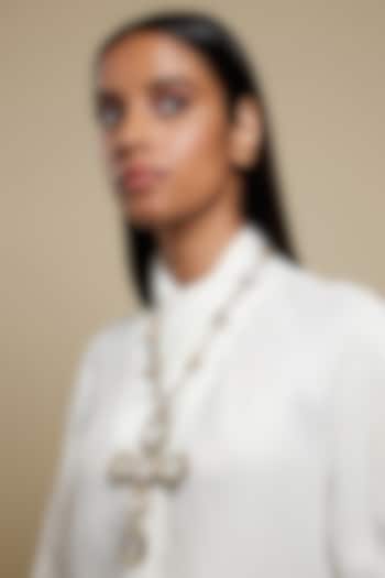 Two Tone Plated Glass Polki Cross Necklace by Valliyan By Nitya Arora at Pernia's Pop Up Shop